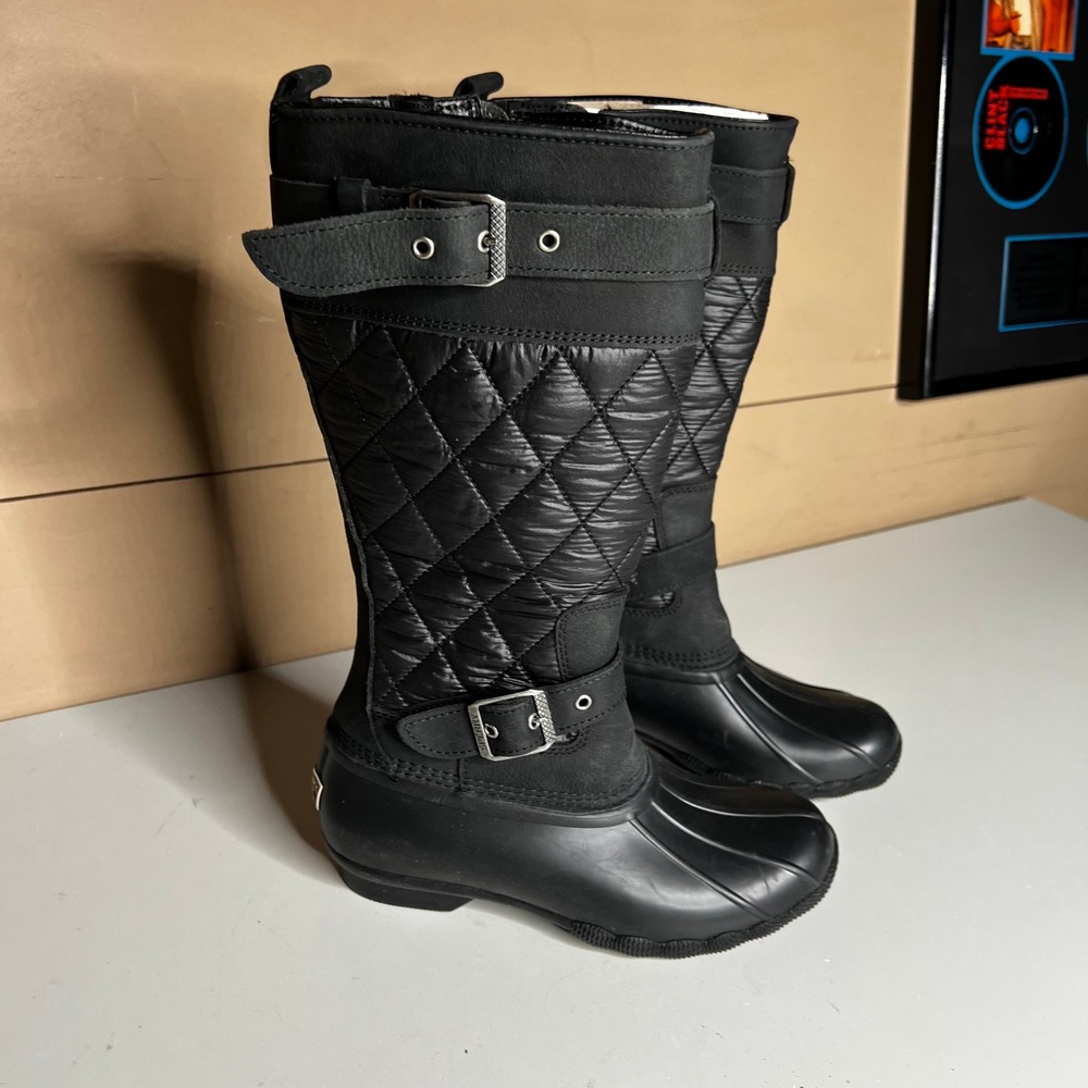 Sperry Saltwater Quilted Tall Duck Boots Black STS85396 Womens 6.5